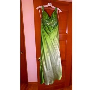 Long green dress with green sequins